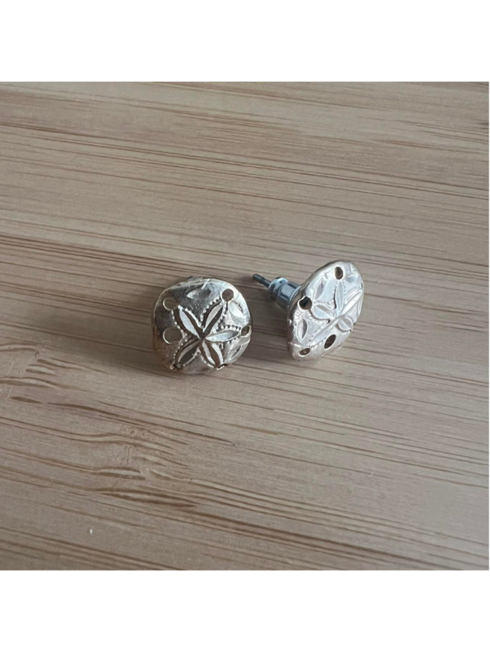 Gold plated stud earrings in shape of sand dollars